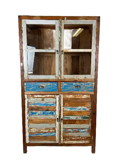 [2025-04-08-0033-A] Étagère Vitrine - 4 Portes, 2 Tiroirs - 110 x 200 x 45 cm