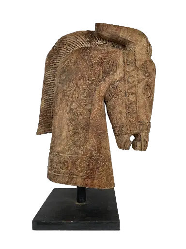 [2025-04-08-0058-A] Tête de Cheval Sculptée sur Socle - 72 x 28,5 x 45 cm