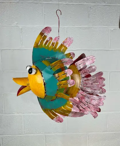 [2025-04-11-0014-FIHG18-VO-02-B] Poisson à Suspendre - Voilé - Jaune & Turquoise - 46 x 27 x 40 cm