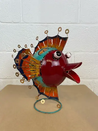 [2025-04-11-0016-FIST18-OE-01-B] Poisson sur Pied - Œillet - Bordeaux & Turquoise - 36 x 30 x 46 cm
