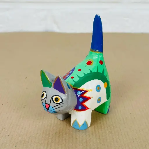 [2025-04-11-0072-CATDA8-05-B] Chat Dali - Gris & Turquoise - 8 x 6 x 3 cm