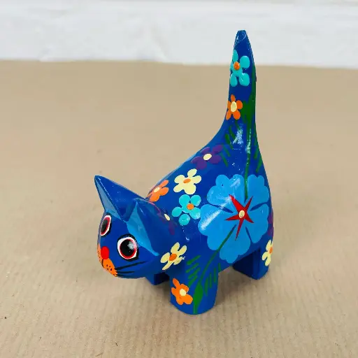 [2025-04-11-0076-CATDA8-03-B] Chat Dali - Bleu à Fleur - 8 x 6 x 3 cm