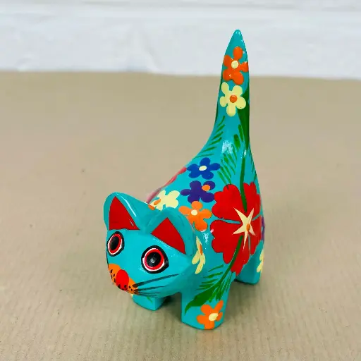 [2025-04-11-0081-CATDA8-04-B] Chat Dali - Turquoise à Fleur - 8 x 6 x 3 cm