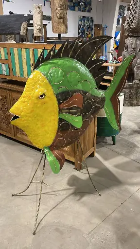 [2025-04-11-0093-FIDO150-01-B] Poisson Daurade - Jaune, Or, Cuivre & Vert - 150 x 55 x 120 cm