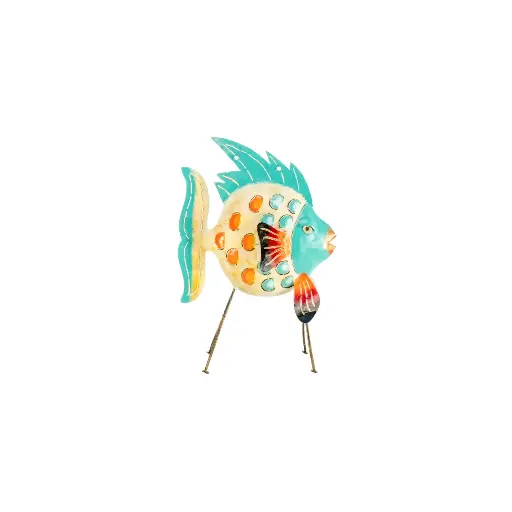 [FIDO55-03-C] Poisson Daurade - Crème & Turquoise - 55 x 15 x 38 cm