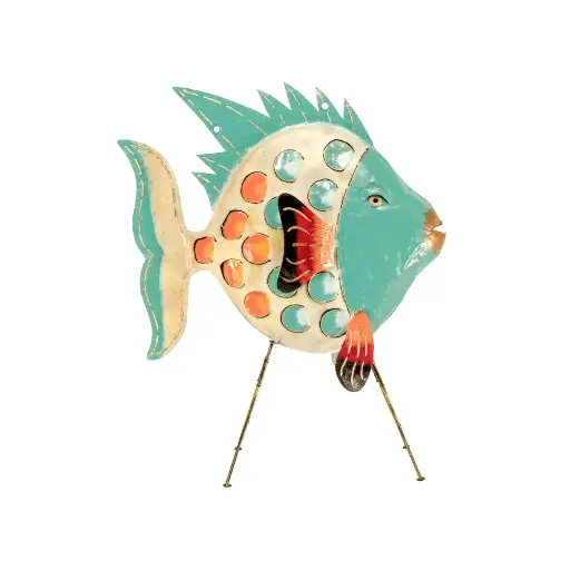 [FIDO85-03-C] Poisson Daurade - Crème & Turquoise - 85 x 27 x 69 cm