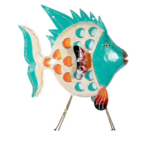 [FIDO150-03-C] Poisson Daurade - Crème & Turquoise - 150 x 55 x 120 cm