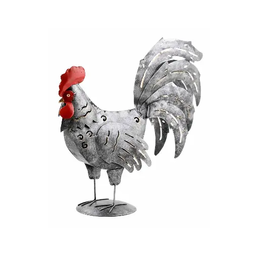 [COC35-02-C] Coq - Argent & Rouge - 43 x 14 x 43 cm
