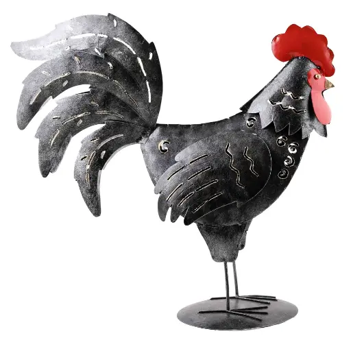 [COC50-02-C] Coq - Argent & Rouge - 43 x 14 x 42 cm