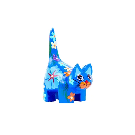 [CATDA8-BLFL-C] Chat Dali - Bleu à Fleur - 8 x 6 x 3 cm