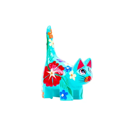 [CATDA8-TUFL-C] Chat Dali - Turquoise à Fleur - 8 x 6 x 3 cm