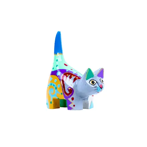 [CATDA8-GRTU-C] Chat Dali - Gris clair & Turquoise - 8 x 6 x 3 cm