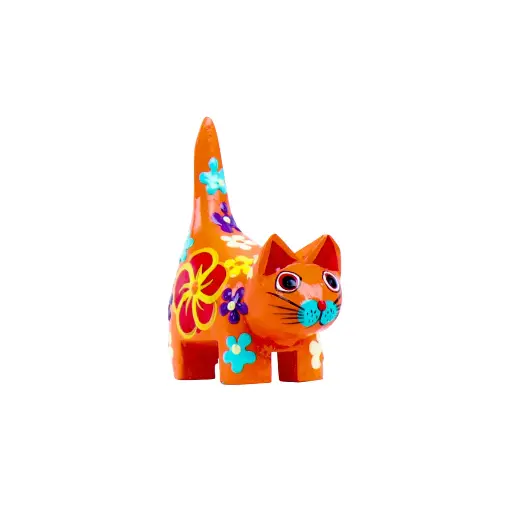[CATDA8-ORFL-C] Chat Dali - Orange à Fleur - 8 x 6 x 3 cm