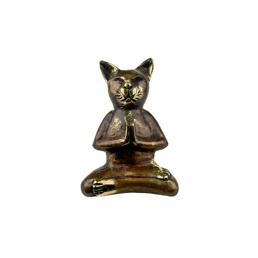 [CATYOGBZ13-02-C] Chat Yoga Bronze - Noir & Or - 13 x 9 x 5 cm