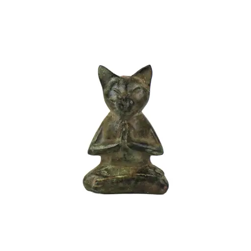 [CATYOGBZ13-03-C] Chat Yoga Bronze - Vert Antique - 13 x 9 x 5 cm