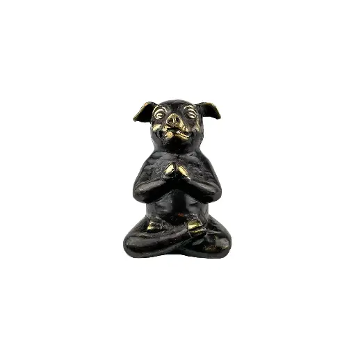 [PIGYOGBZ10-02-C] Cochon Yoga Bronze - Noir & Or - 10,5 x 7 x 6,5 cm