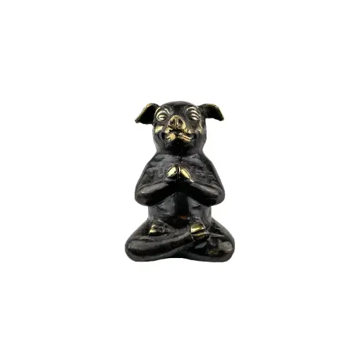 [PIGYOGBZ10-02-C] Cochon Yoga Bronze - Noir & Or - 10,5 x 7 x 6,5 cm
