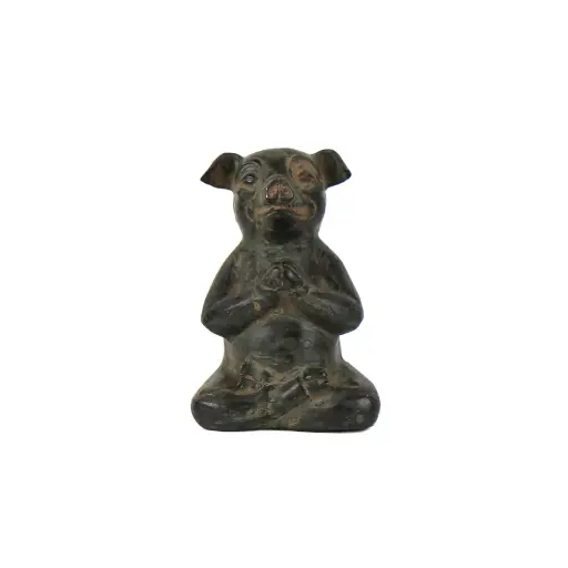 [PIGYOGBZ10-03-C] Cochon Yoga Bronze - Vert Antique - 10,5 x 7 x 6,5 cm