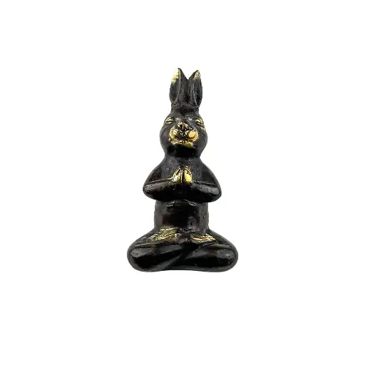 [RABBIYOGBZ13-02-C] Lapin Yoga Bronze - Noir & Or - 13,5 x 7 x 6,5 cm