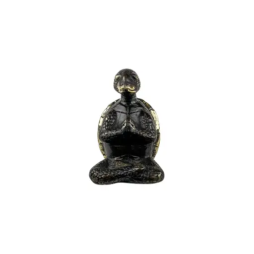 [TURTLYOGBZ10-02-C] Tortue Yoga Bronze - Noir & Or - 10,5 x 7 x 6,5 cm