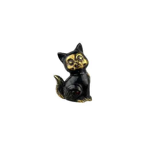 [CATSITBZ8-C] Chat Assis Bronze - Noir & Or - 8,5 x 5,5 x 4 cm