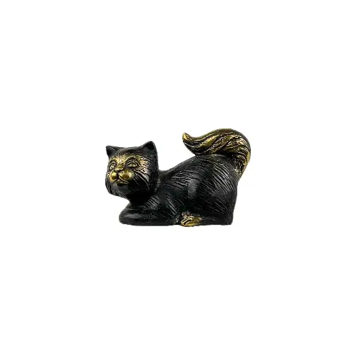 [CATLYIBZ5-C] Chat Couché Bronze - Noir & Or - 5,5 x 9 x 4 cm