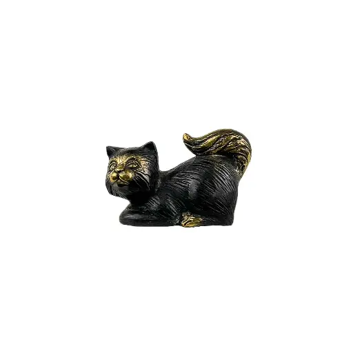 [CATLYIBZ5-C] Chat Couché Bronze - Noir & Or - 5,5 x 9 x 4 cm