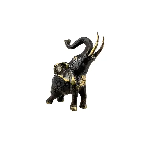 [ELBZ12-C] Eléphant Bronze - Noir & Or - 12 x 12 x 7 cm