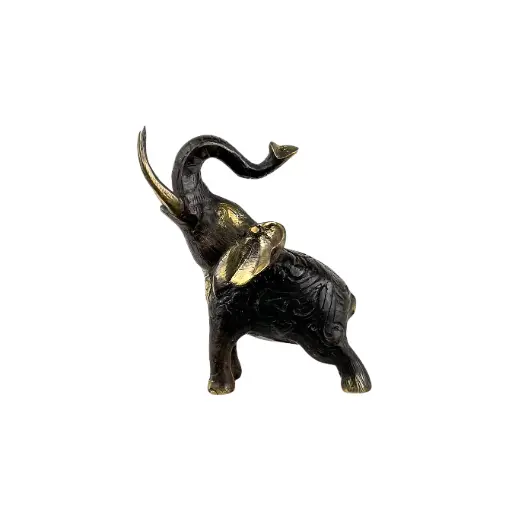 [ELBZ12-C] Eléphant Bronze - Noir & Or - 12 x 12 x 7 cm