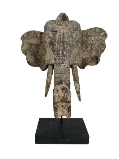 [2025-09-26-0074-A] Tête d'Éléphant sur Socle - 35 x 24 x 16 cm