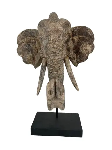 [2025-09-26-0078-A] Tête d'Éléphant sur Socle - 34 x 24 x 14 cm