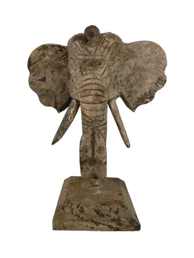 [2025-09-26-0080-A] Tête d'Éléphant sur Socle - 30 x 24 x 13 cm