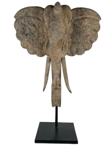 [2025-09-26-0099-A] Tête d'Éléphant sur Socle - 135 x 87 x 35 cm