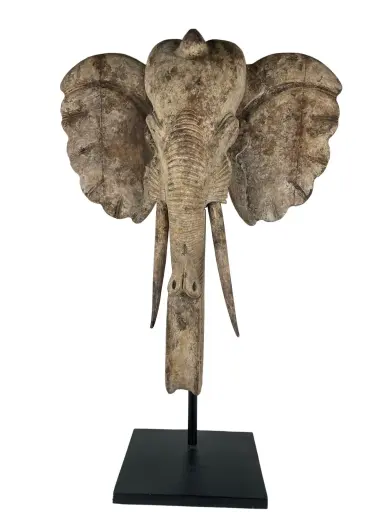 [2025-09-26-0100-A] Tête d'Éléphant sur Socle - 132 x 87 x 35 cm