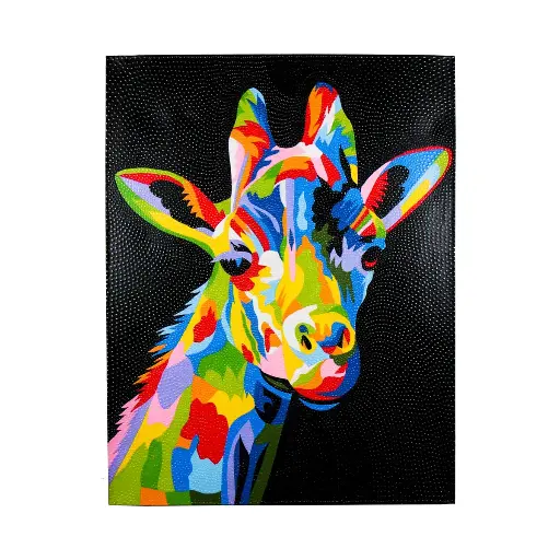 [2025-09-26-0120-A] Peinture "Girafe" - Fond Noir - 90 x 70 x 3 cm