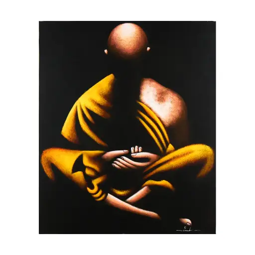 [2025-09-26-0139-A] Peinture "Moine" - Jaune - 120 x 100 x 4 cm