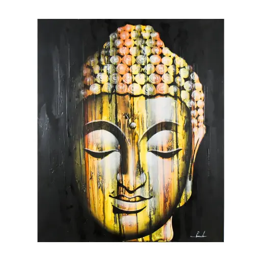[2025-09-26-0145-A] Peinture "Buddha" - Jaune - 120 x 100 x 4 cm