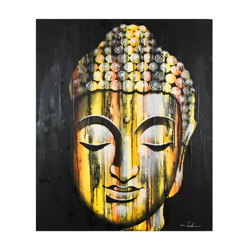 [2025-09-26-0148-A] Peinture "Buddha" - Jaune - 120 x 100 x 4 cm