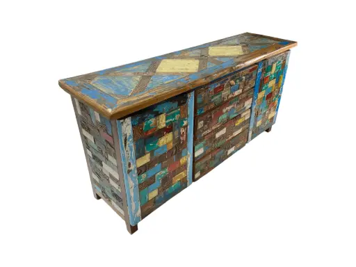 [2026-03-24-0017-A] Buffet marqueté et sculpté - 2 portes, 4 tiroirs - 91 x 180 x 51 cm