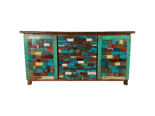 [2026-03-24-0018-A] Buffet marqueté et sculpté - 2 portes, 4 tiroirs - 90 x 180 x 50 cm